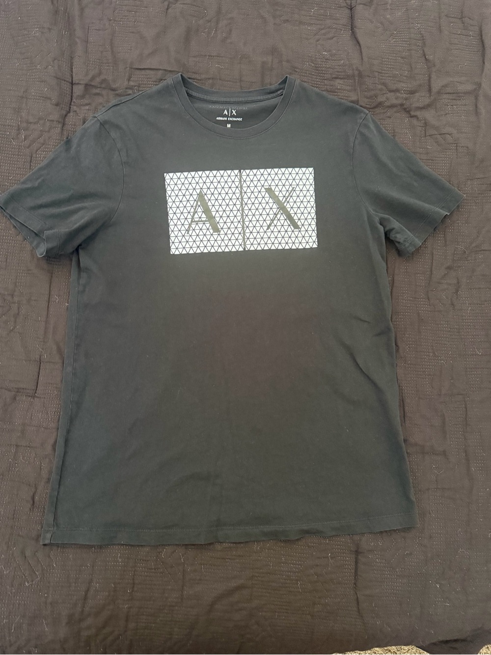 Armani Exchange Black Short-Sleeve Logo Tee with Geometric Chest Panel